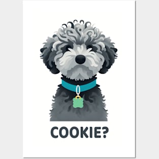 Cute curly haired dog wants a cookie Posters and Art